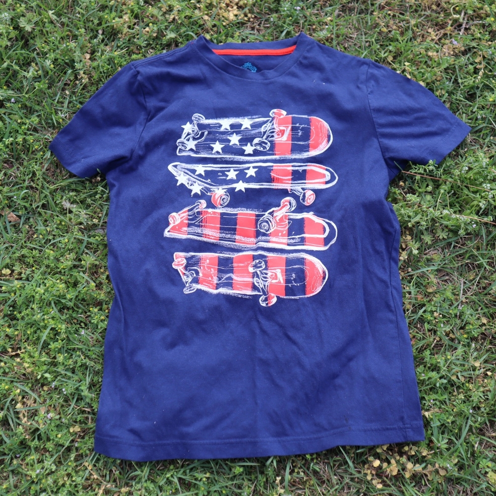 Navy Blue T-Shirt with Skateboard Graphic